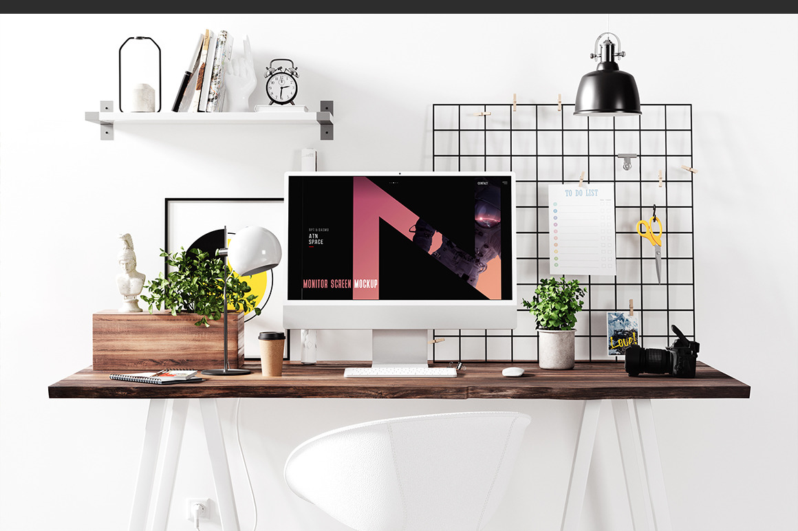 Monitor Screen On Workplace Mockup