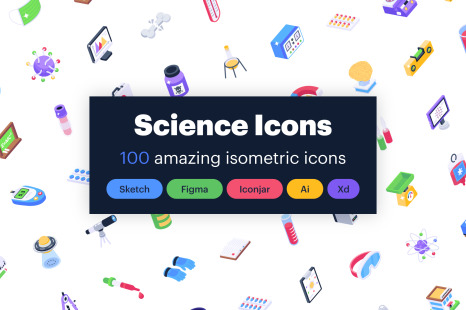 Science Icons in Isometric Style