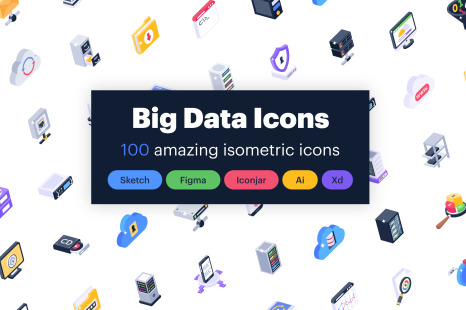 Set of Big Data Isometric Icons