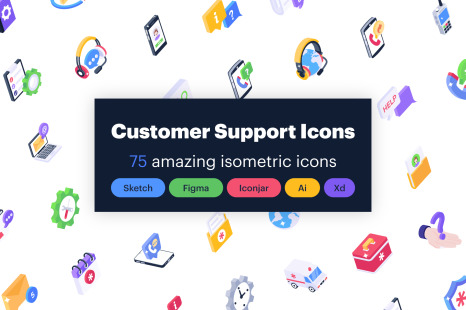75 Customer Services Isometric Icons Pack