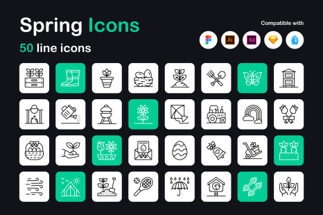 Set of spring linear icons