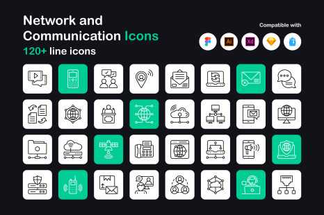 Network and Communication Linear Icons