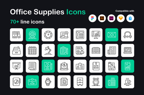 Office Supplies Linear Icons Pack