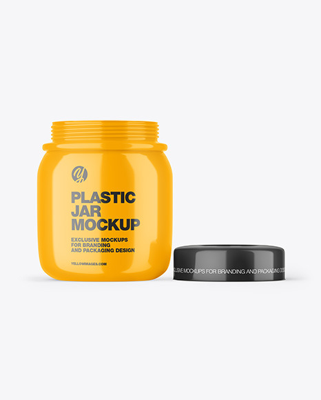 Opened Glossy Plastic Jar Mockup