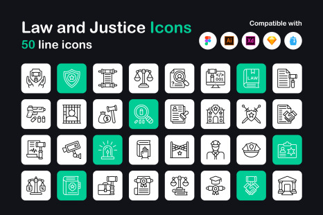 Law and Justice Linear Icons