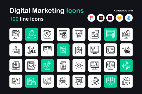 Digital Marketing Linear Icons