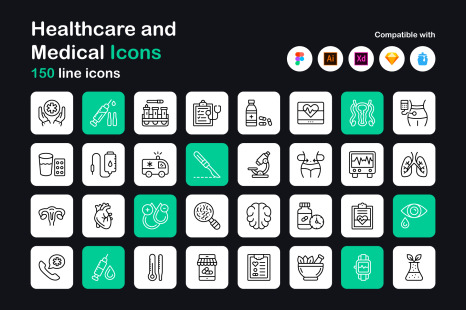 Medical and healthcare linear icons