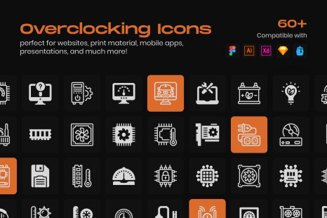 65 Overclocking Linear Icons