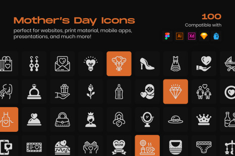 Mothers Day Linear Icons Pack