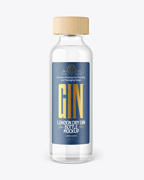 Dry Gin Bottle with Wooden Cap Mockup