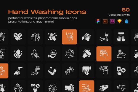 Hands Washing Linear Icons Pack