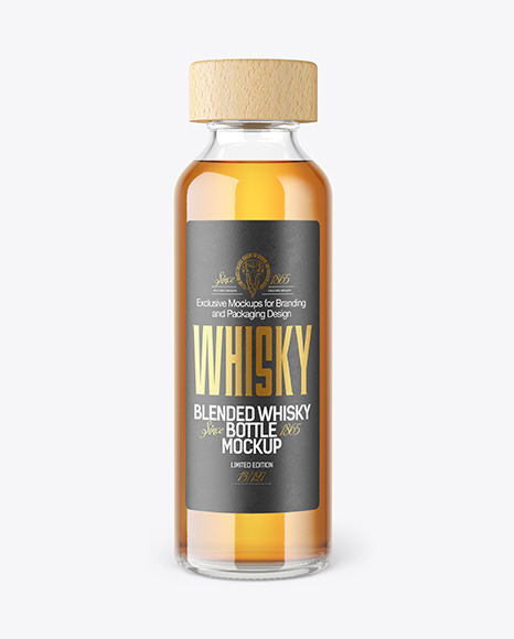 Whiskey Bottle with Wooden Cap Mockup