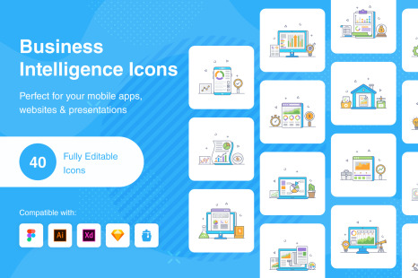 Business Intelligence Flat Icons