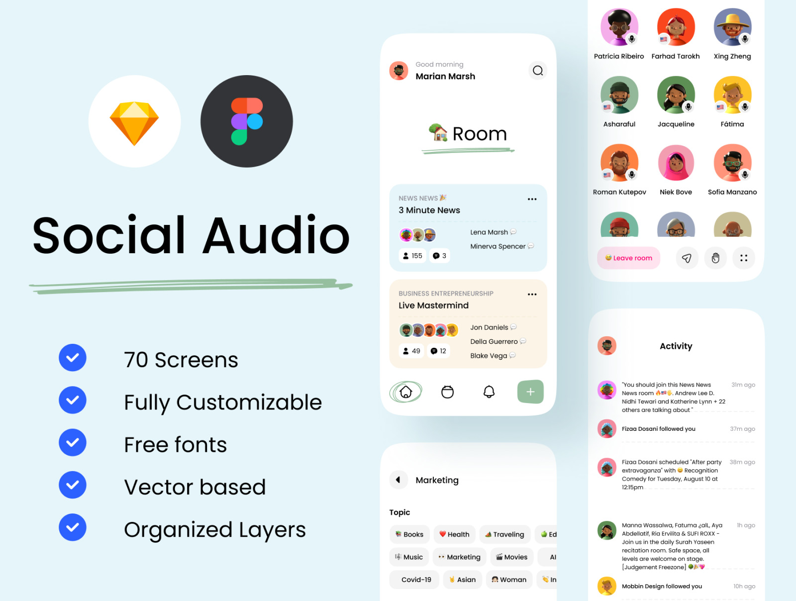Social Audio App UI Kit on Yellow Images Creative Store