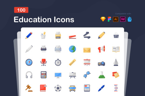 Education Icons in Modern Flat Style