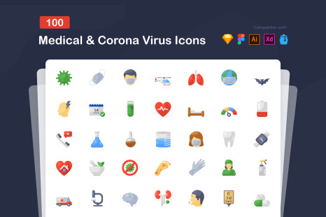 Medical and Corona Flat Icons Pack