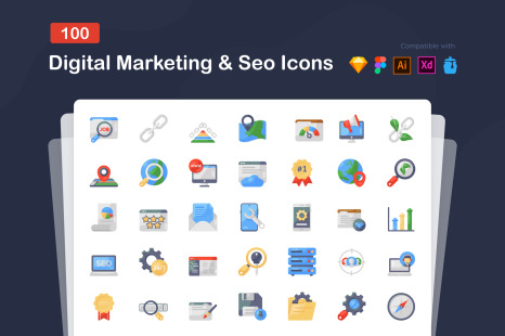 Digital Marketing Flat Icons Set