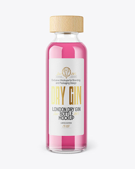Clear Glass Gin Bottle with Wooden Cap Mockup