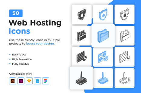50 Web Hosting Icons – Vector Designs
