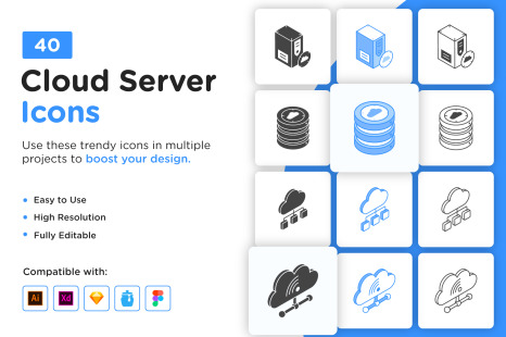 40 Isometric Cloud Hosting Icons