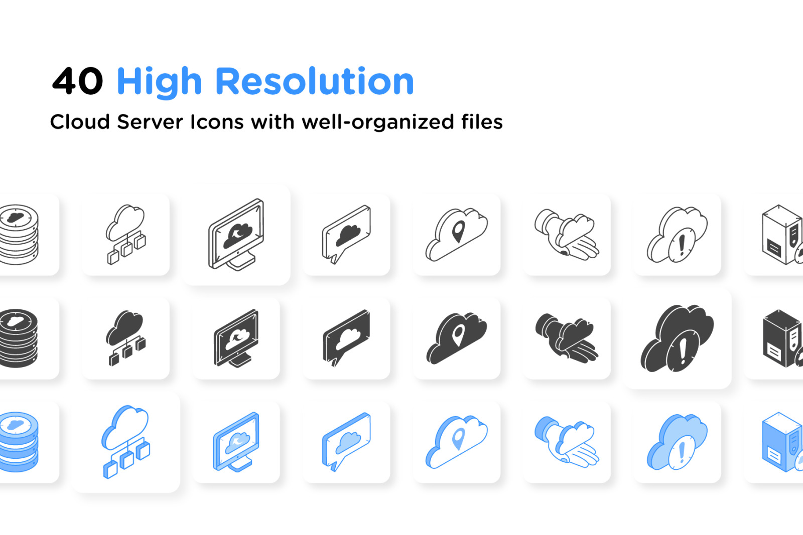 40 Isometric Cloud Hosting Icons
