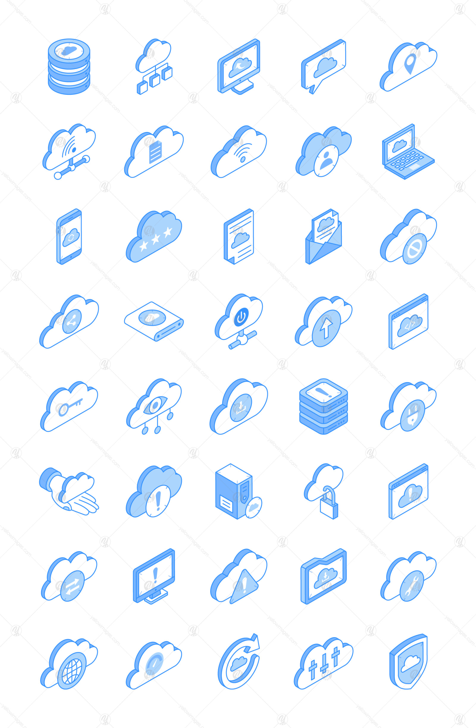 40 Isometric Cloud Hosting Icons