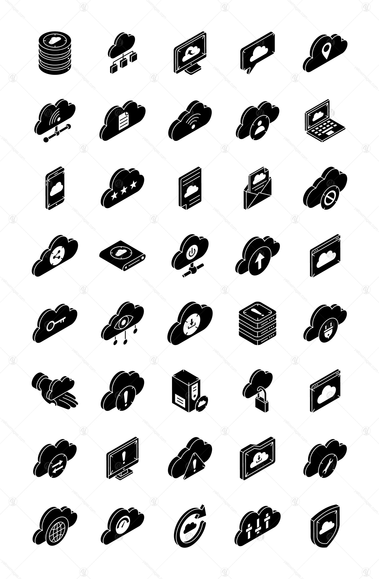 40 Isometric Cloud Hosting Icons
