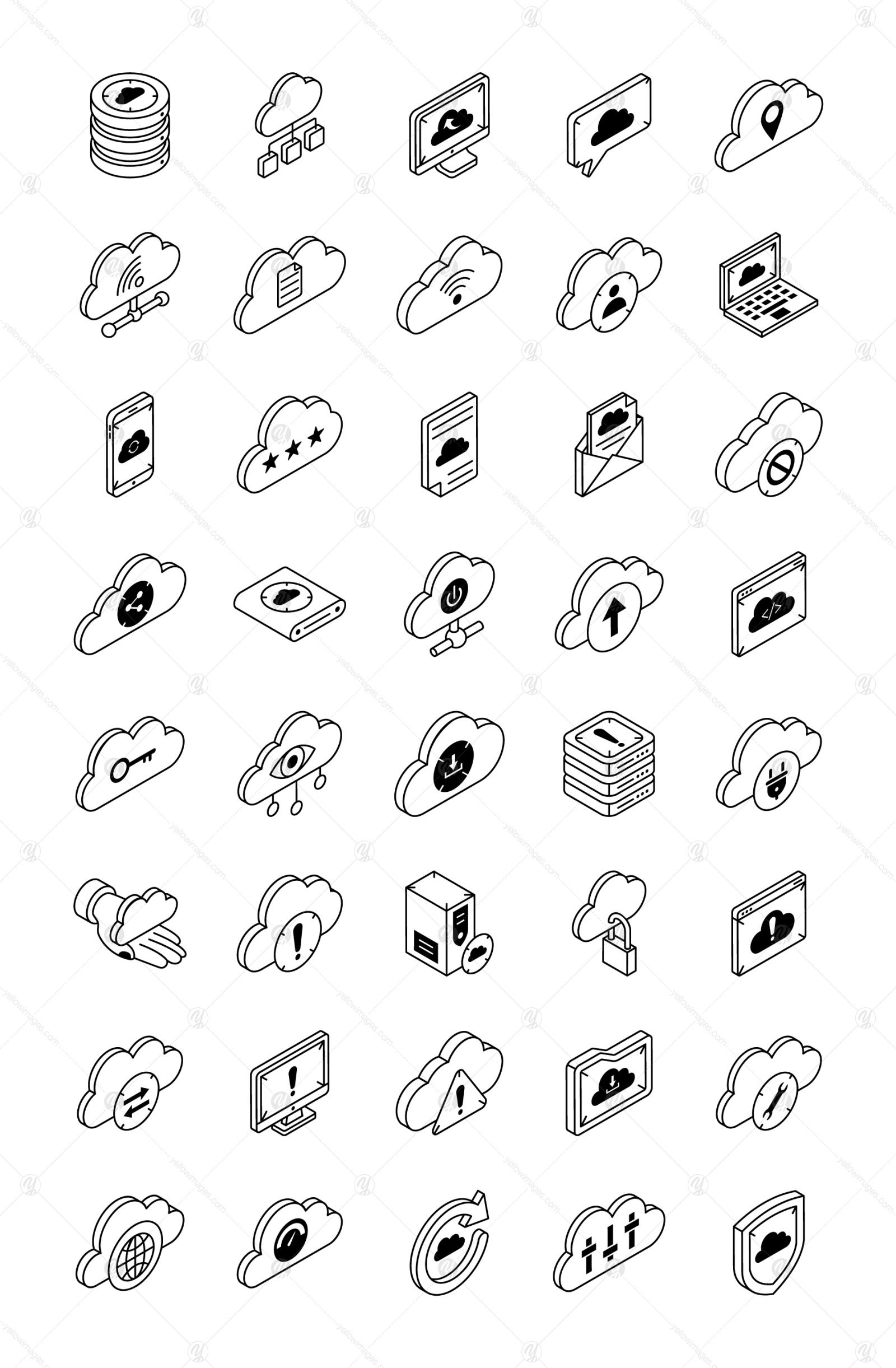 40 Isometric Cloud Hosting Icons