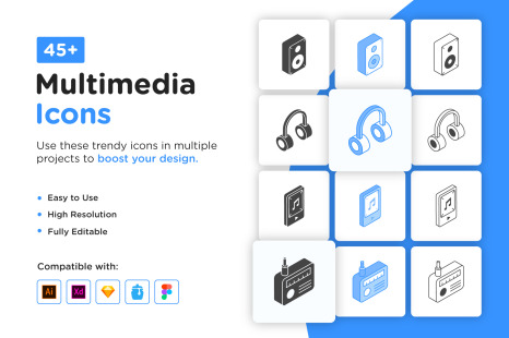 Set of 46 Multimedia Icons