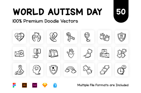 Autism Day Vectors Doodle Icons