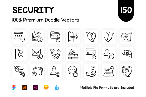 Set of Trendy Doodle Security Icons