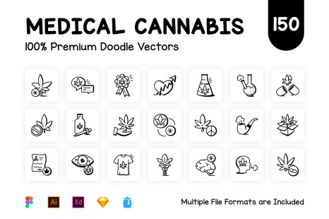 Pack of Doodle Medical Cannabis Icons