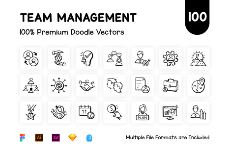 100 Management Team Icon Vectors