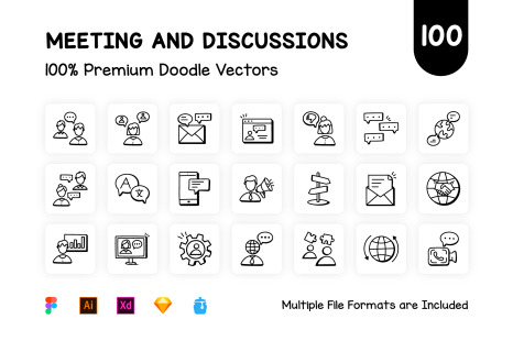 100 Doodle Discussion and Meeting Icons