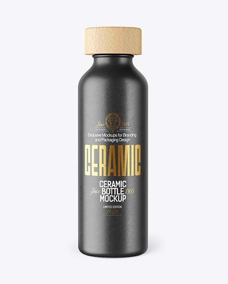 Ceramic Bottle with Wooden Cap Mockup