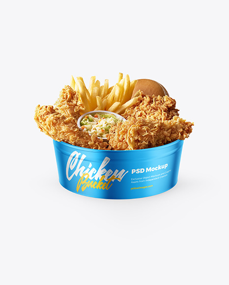 Matte Metallic Bucket w/ Chicken Tenders &amp; French Fries Mockup