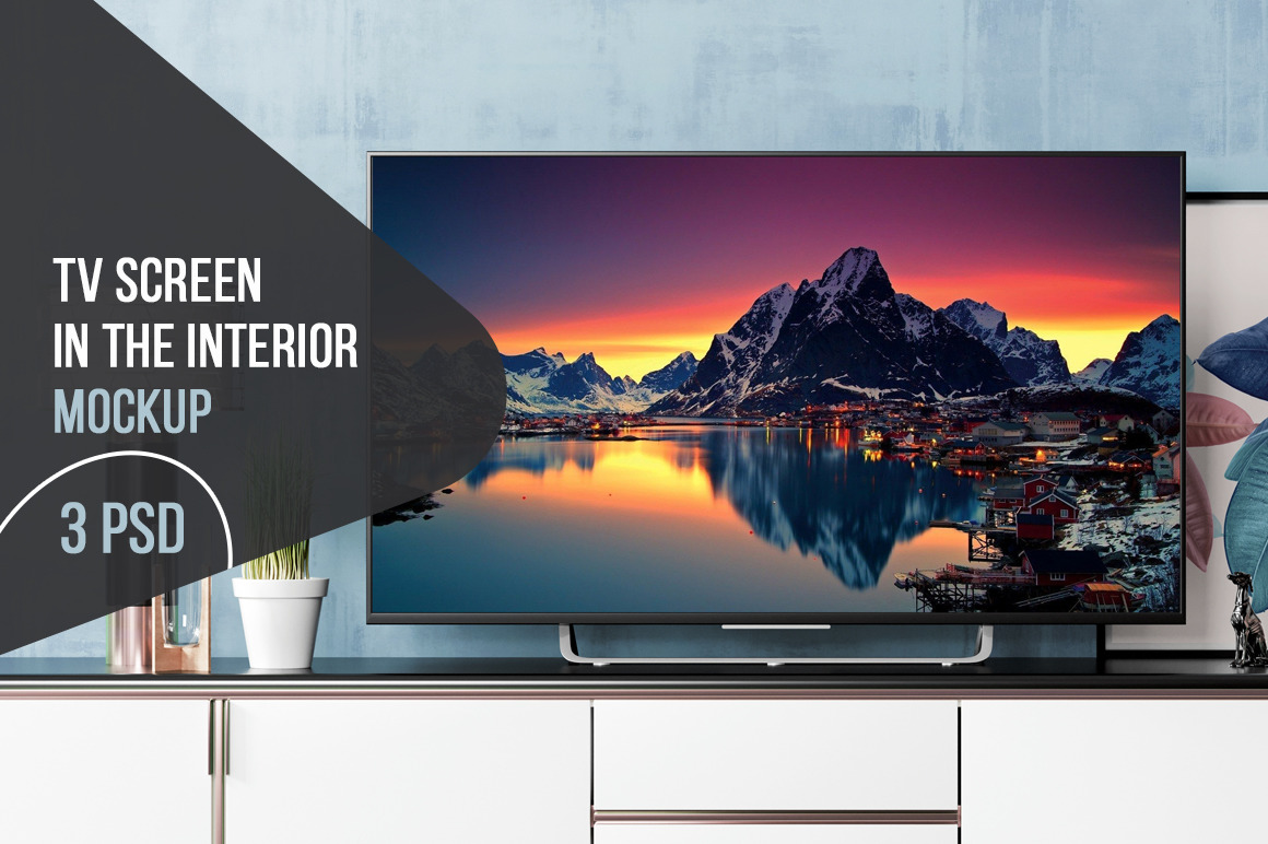 3 Styles of TV Screen Mockup PSD in Interior