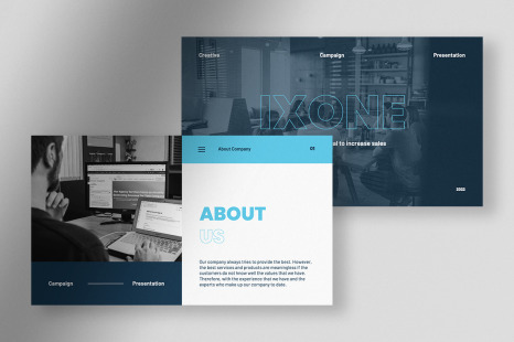 Ixone - Blue and White Minimalist Creative Campaign Presentation