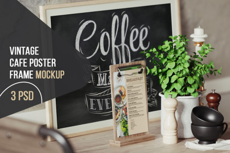 Vintage Cafe Poster Frame Mockup