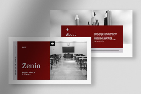 Zenio - Grayscale Maroon Modern Education Presentation