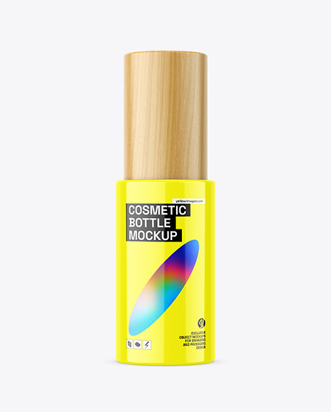 Glossy Bottle w\ Wooden Cap Mockup