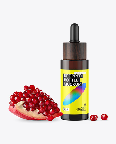 Amber Glass Dropper Bottle with Pomegranate Mockup