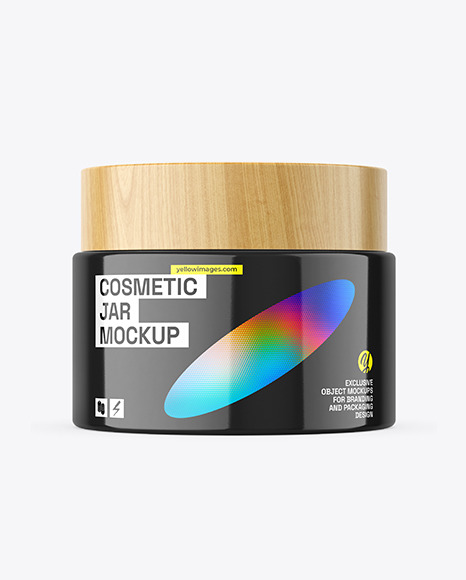 Glossy Jar w\ Wooden Cap Mockup