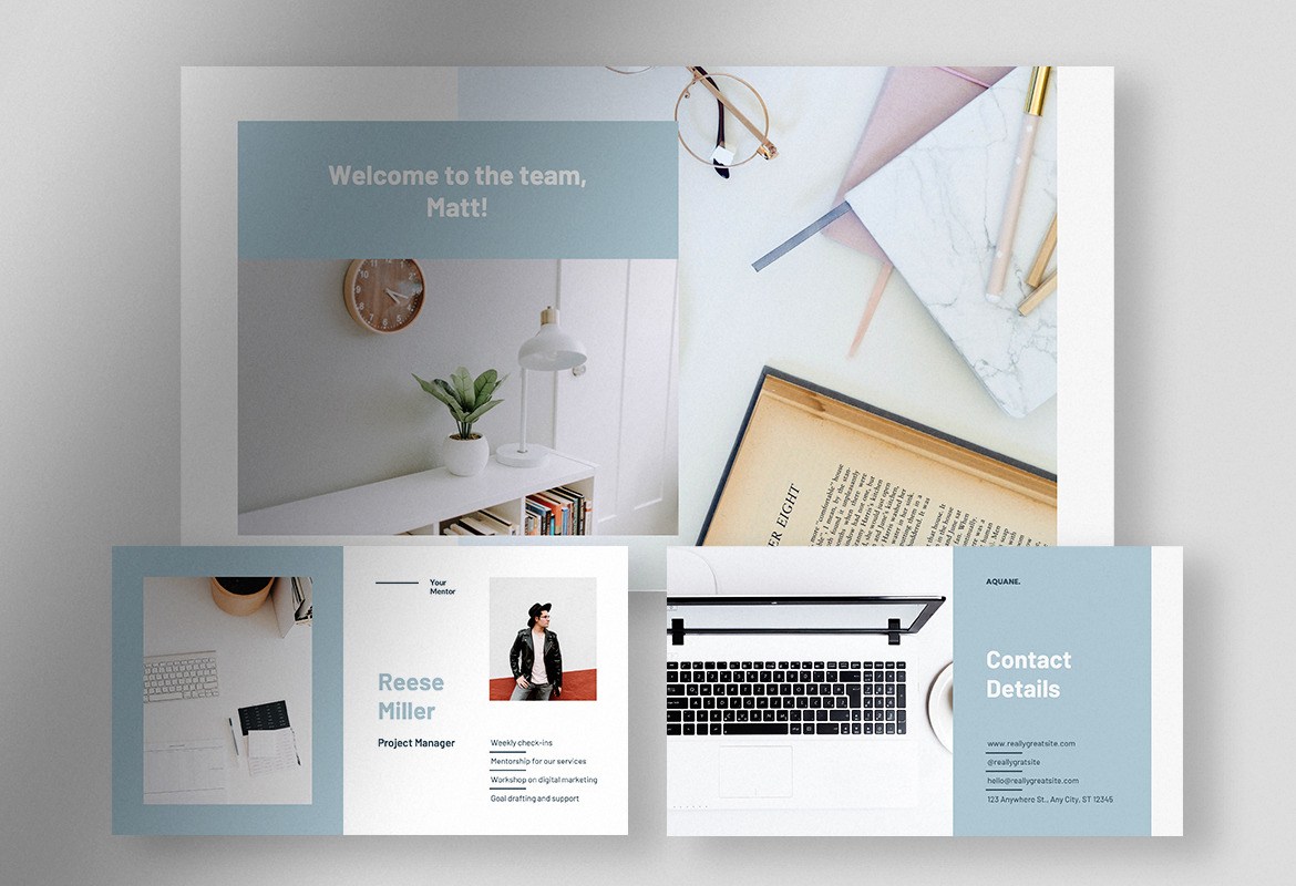 Aquene – Baby Blue Clean Modern Onboarding for New Employee Presentation