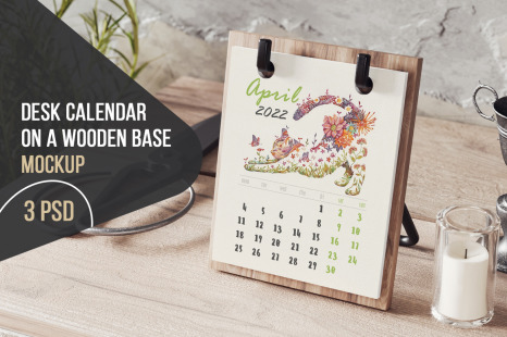 Simple Desk Calendar On A Wooden Base Mockup