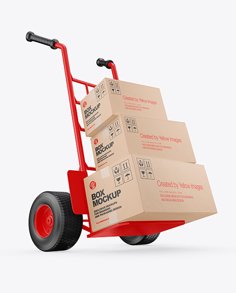 Download Hand Truck With Boxes Mockup PSD Mockups by Misha Kaian