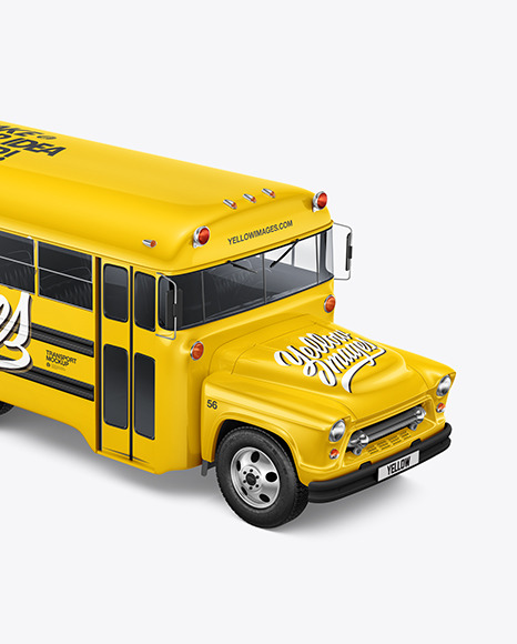 Old School Bus Mockup - Half Side View