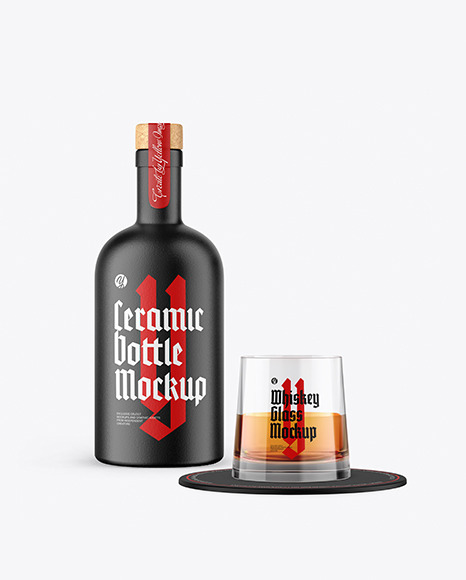 Ceramic Bottle With Glass Mockup