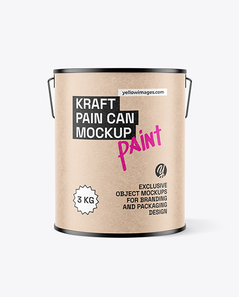 Paint Can w/ Kraft Paper Label Mockup