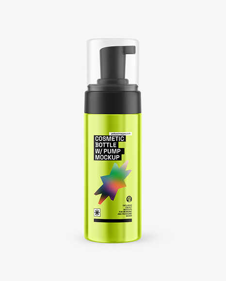 Metallic Cosmetic Bottle with Pump Mockup